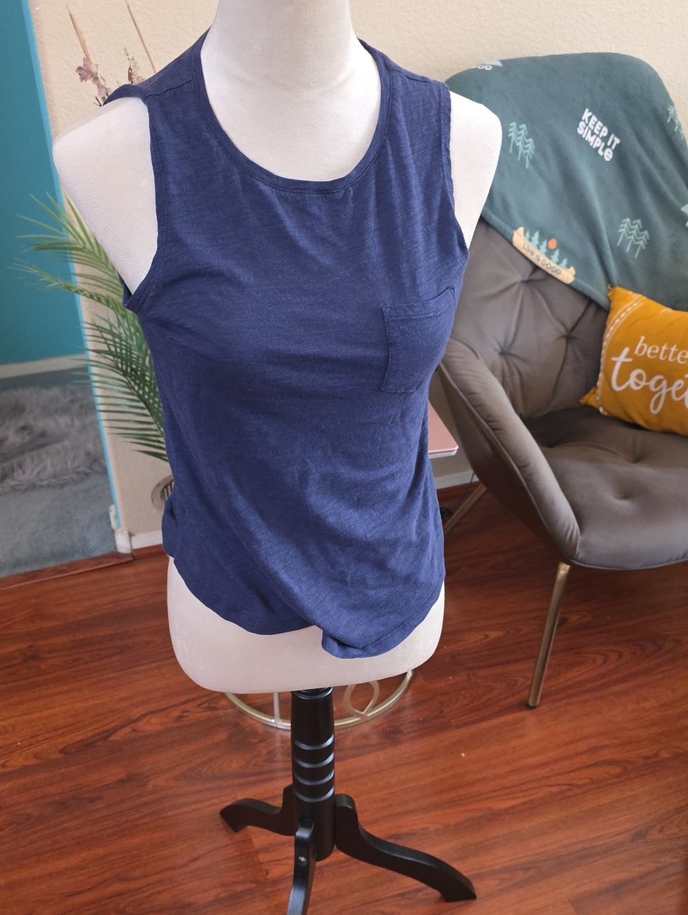 SO Navy Blue Sleeveless Pocket Tank